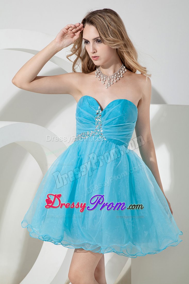 Aqua Blue Princess Sweetheart Mini Beading Prom Cocktail Dress