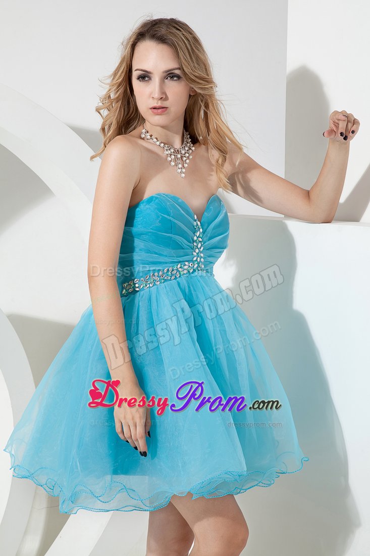 Aqua Blue Princess Sweetheart Mini Beading Prom Cocktail Dress
