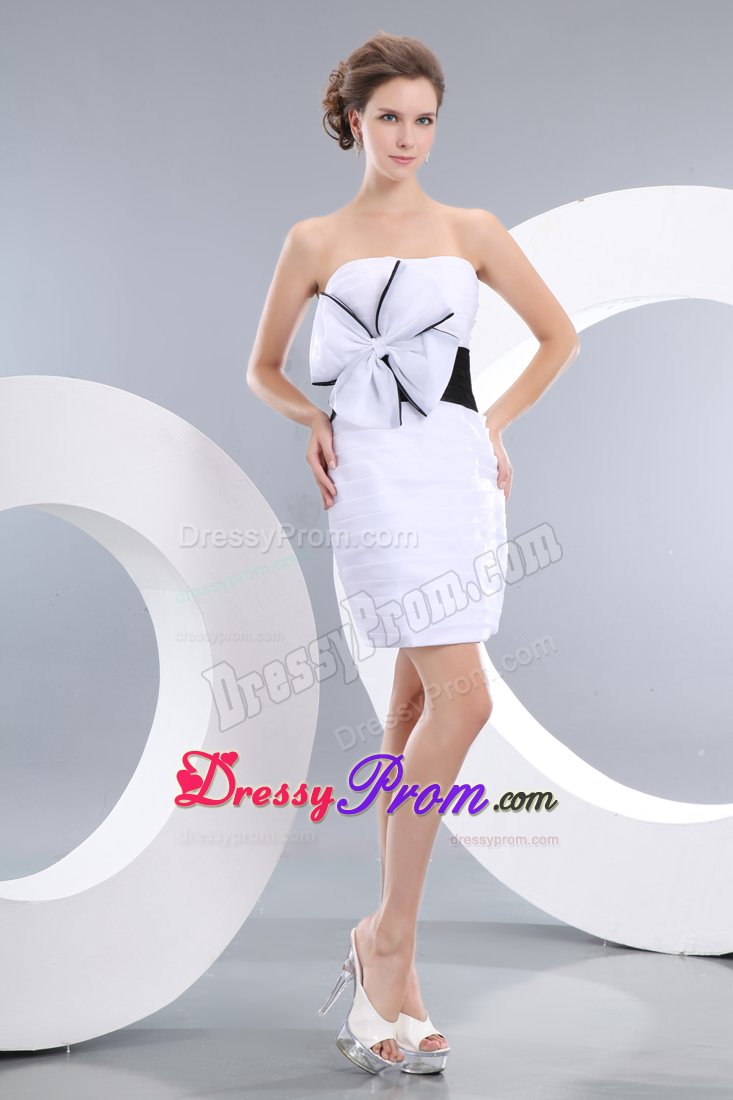 White Bowknot and Black Sash Column Prom Homecoming Dress