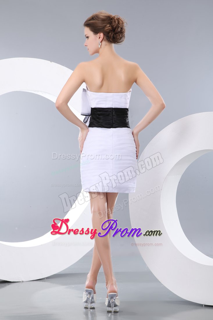White Bowknot and Black Sash Column Prom Homecoming Dress