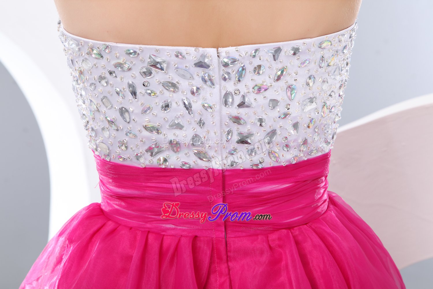 Hot Pink and White A-line Beading Short Prom / Homecoming Dress
