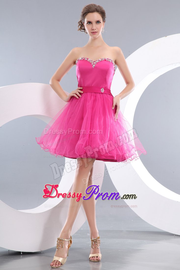 Hot Pink Princess Beading Sweetheart Short Prom / Homecoming Dress