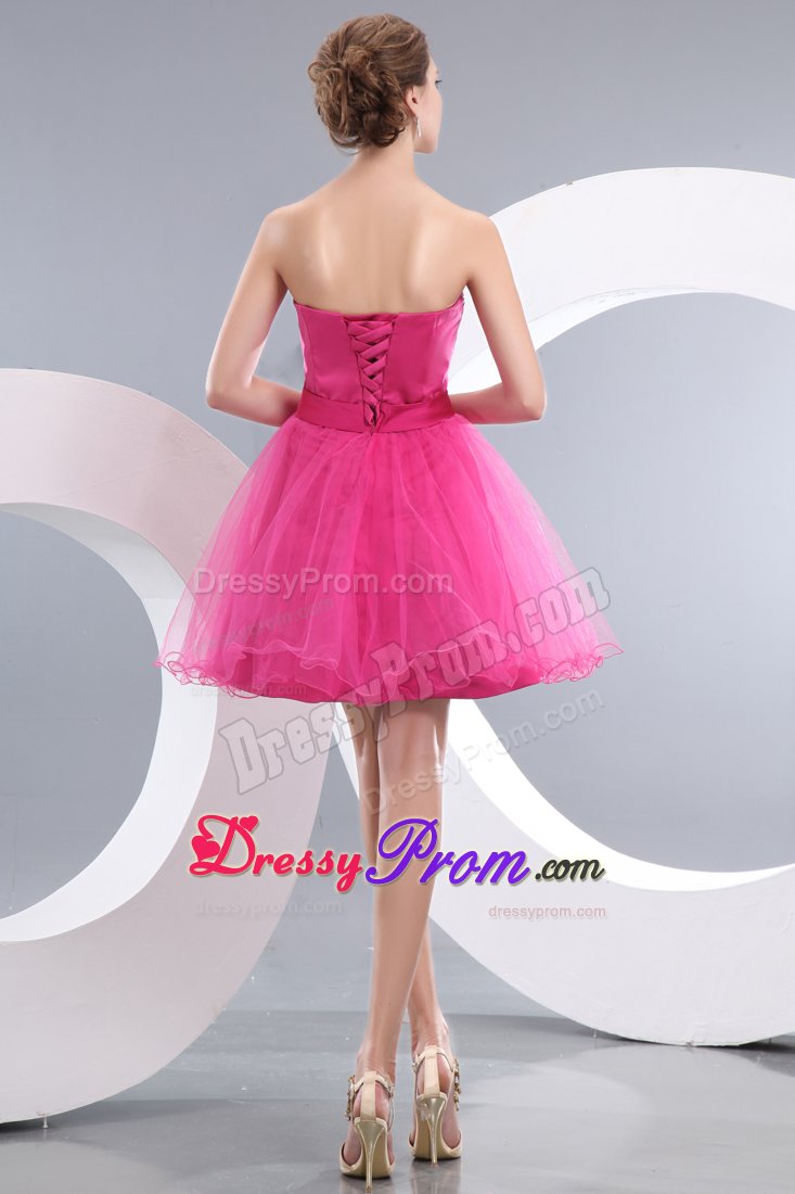 Hot Pink Princess Beading Sweetheart Short Prom / Homecoming Dress