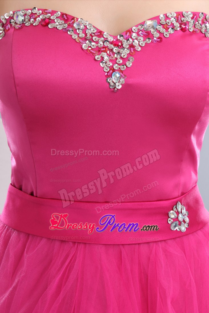 Hot Pink Princess Beading Sweetheart Short Prom / Homecoming Dress
