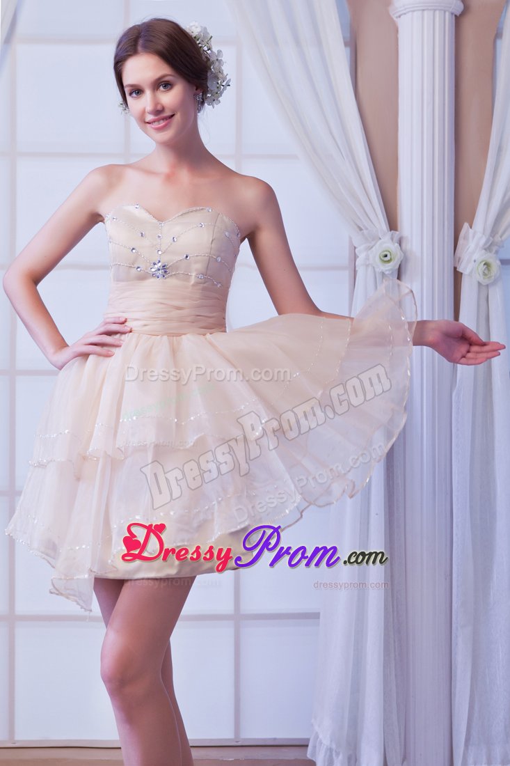 Champagne Sweetheart Beading Prom Dress in Satin and Organza