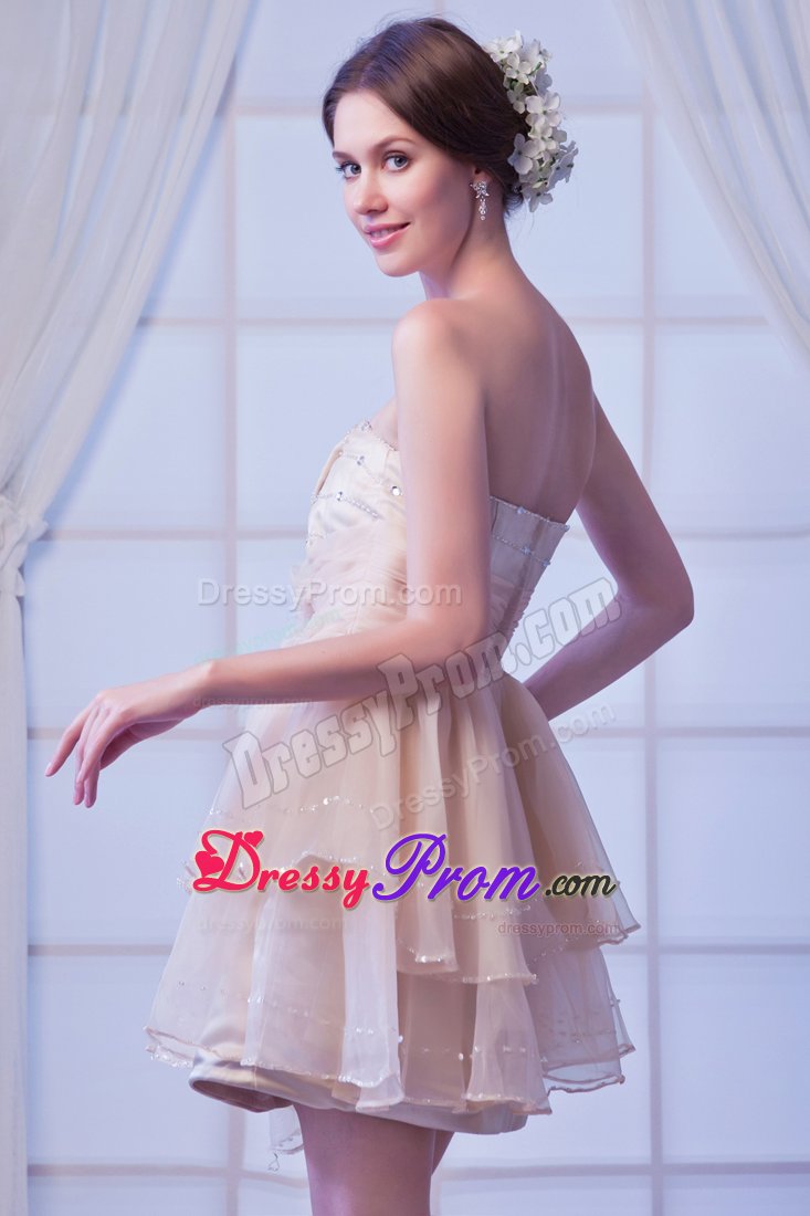 Champagne Sweetheart Beading Prom Dress in Satin and Organza