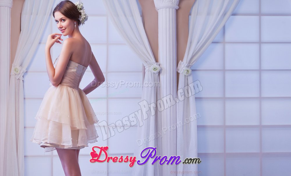 Champagne Sweetheart Beading Prom Dress in Satin and Organza