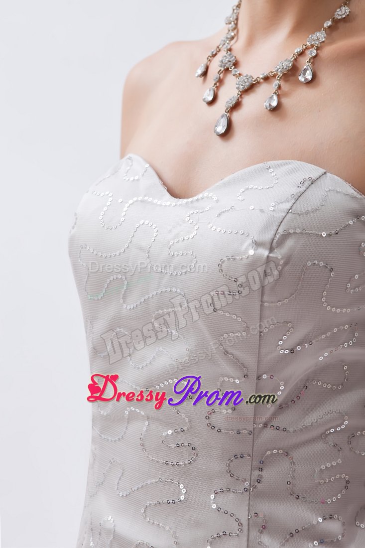 Grey Sheath Sweetheart Prom Dress Made in Organza with Sequins