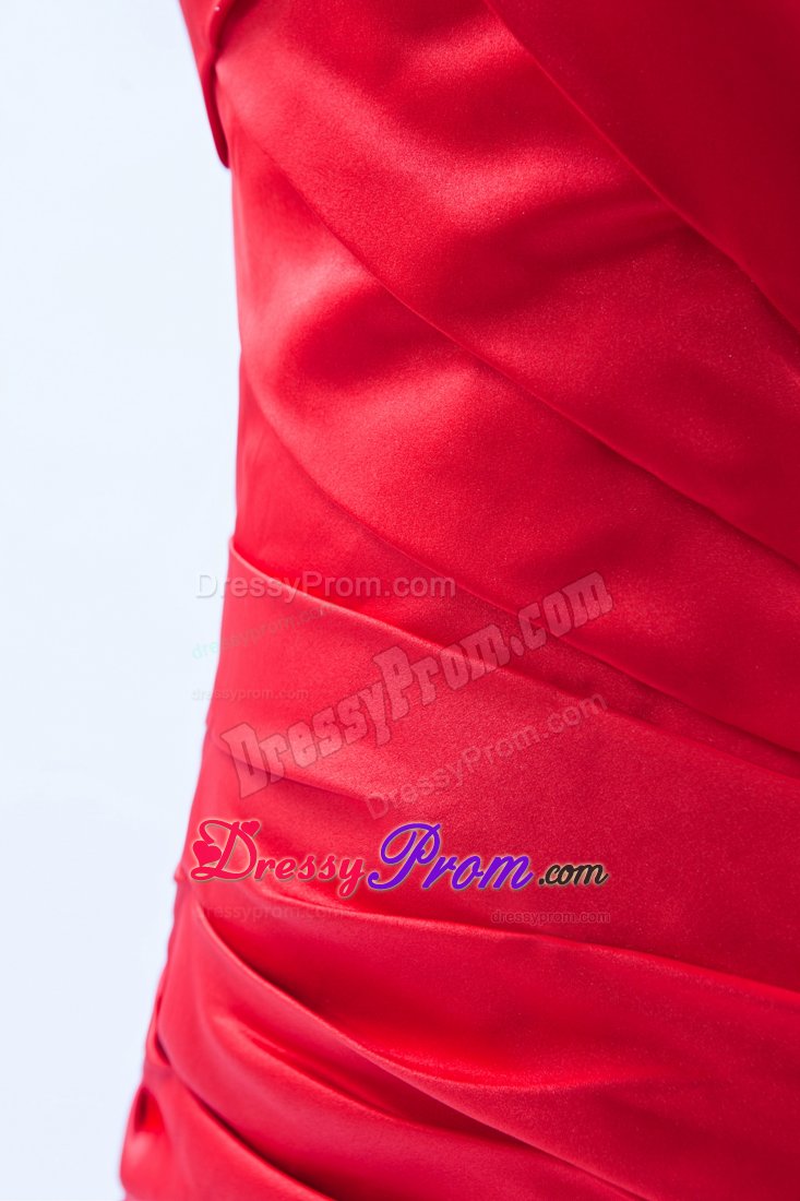 Plus Size One Shoulder Ruched Red Prom Dresses with Bowknot
