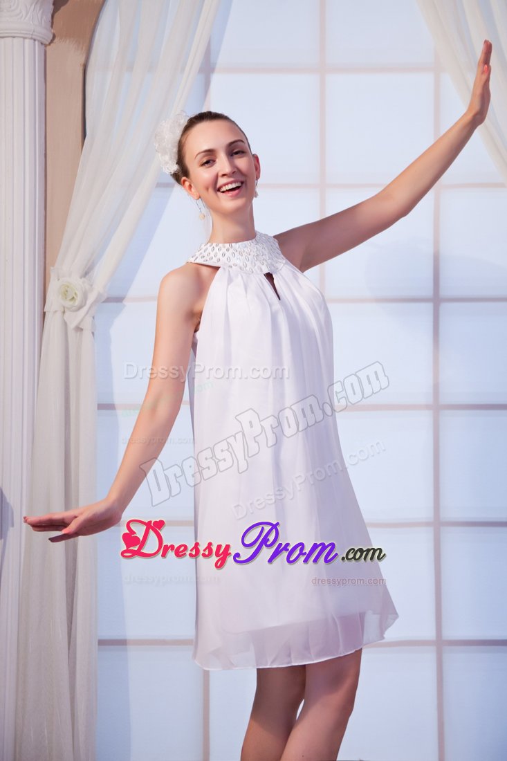 White Empire Beading High-neck Prom Dress to Mini-length in Cheshire