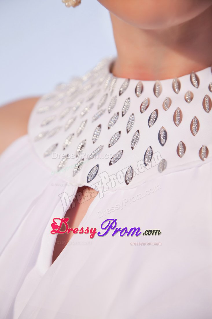 White Empire Beading High-neck Prom Dress to Mini-length in Cheshire