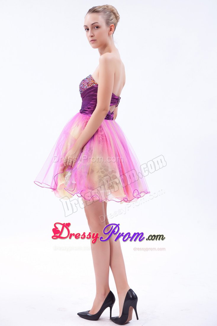 Multi-color A-line Sweetheart Mini-length Beading Prom Cocktail Dress