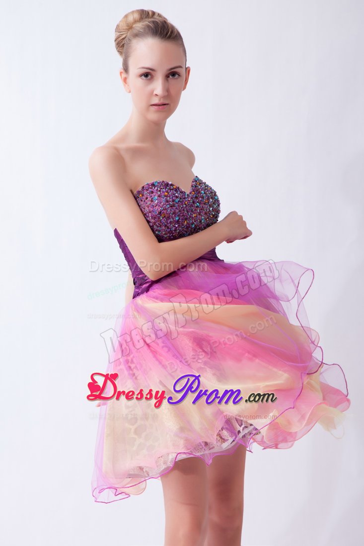 Multi-color A-line Sweetheart Mini-length Beading Prom Cocktail Dress