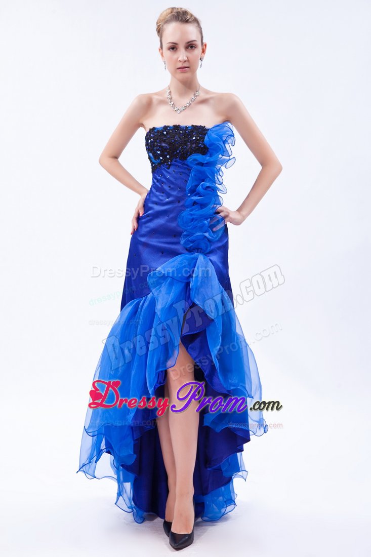 Royal Blue Mermaid High-low Prom Dress with Black Appliques