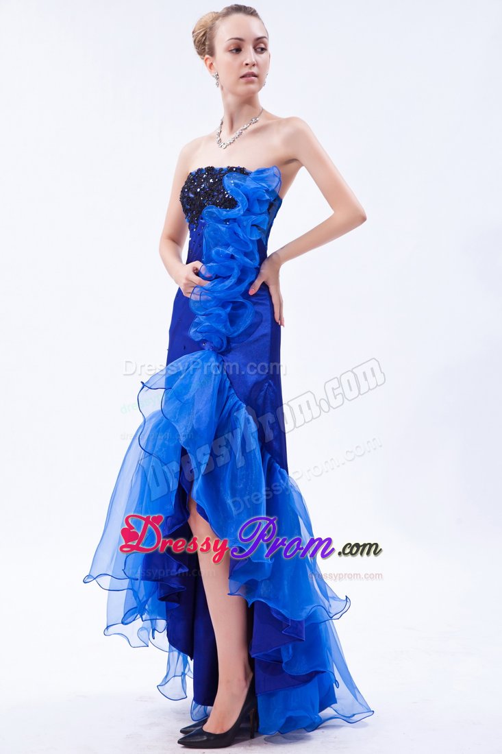 Royal Blue Mermaid High-low Prom Dress with Black Appliques