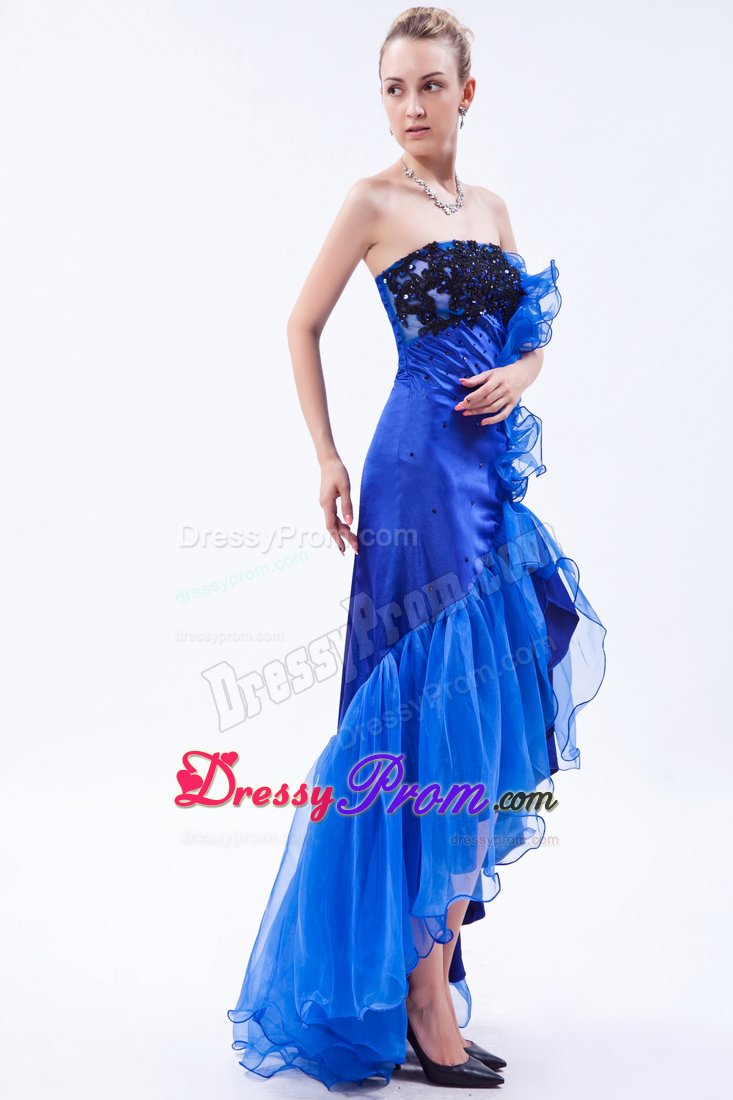 Royal Blue Mermaid High-low Prom Dress with Black Appliques