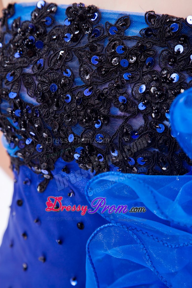 Royal Blue Mermaid High-low Prom Dress with Black Appliques