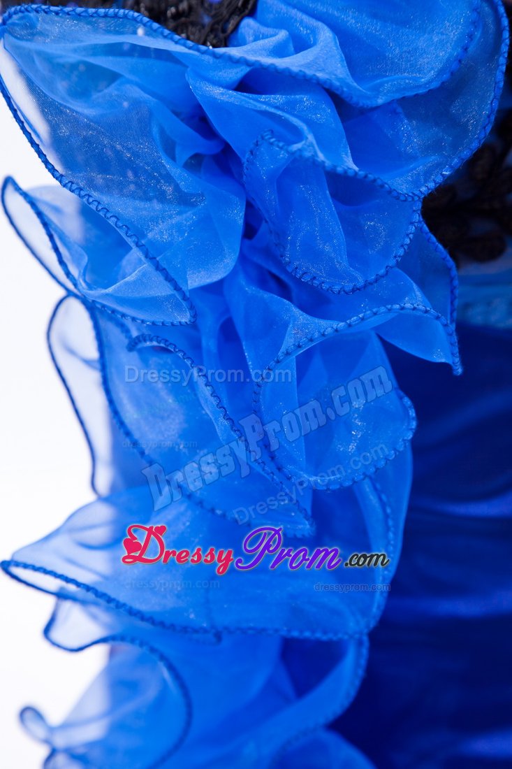 Royal Blue Mermaid High-low Prom Dress with Black Appliques