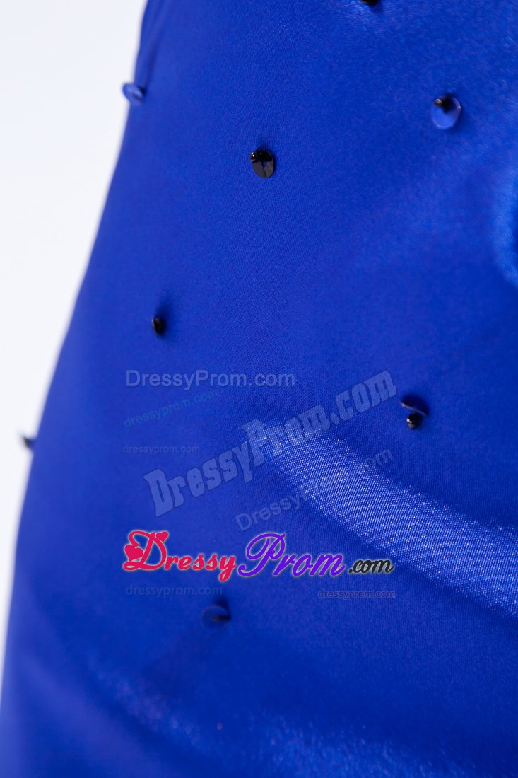 Royal Blue Mermaid High-low Prom Dress with Black Appliques