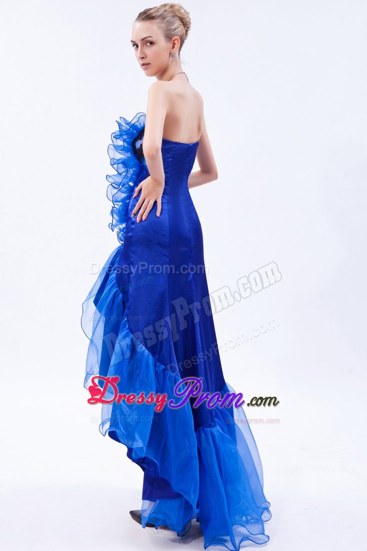 Royal Blue Mermaid High-low Prom Dress with Black Appliques