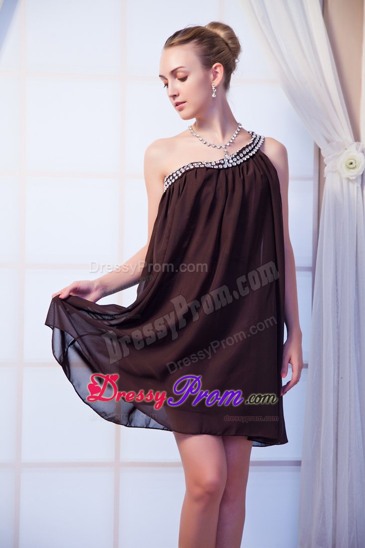Beading One Shoulder Mini Brown Cocktail Dress with Empire in NE