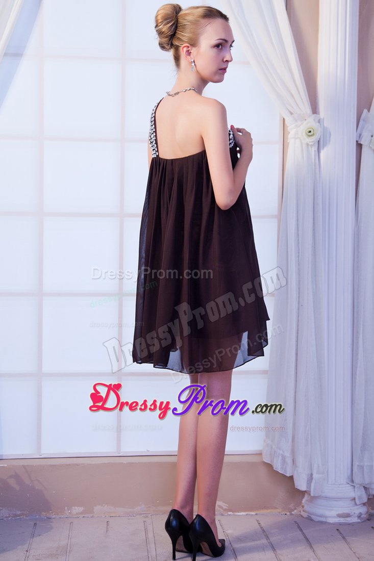 Beading One Shoulder Mini Brown Cocktail Dress with Empire in NE