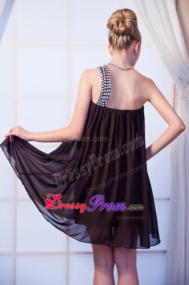 Beading One Shoulder Mini Brown Cocktail Dress with Empire in NE