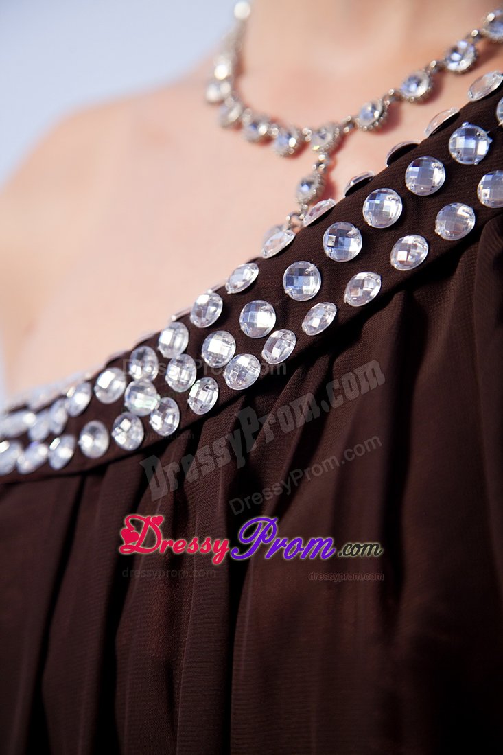 Beading One Shoulder Mini Brown Cocktail Dress with Empire in NE