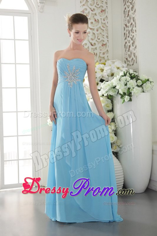 Brush Train Sweetheart Beaded Aqua Blue Dress for Prom Queen
