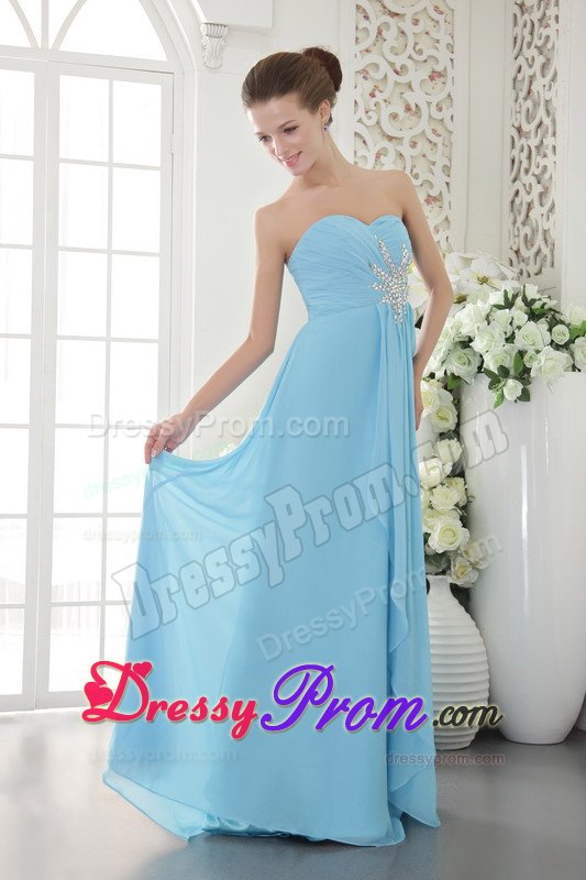 Brush Train Sweetheart Beaded Aqua Blue Dress for Prom Queen