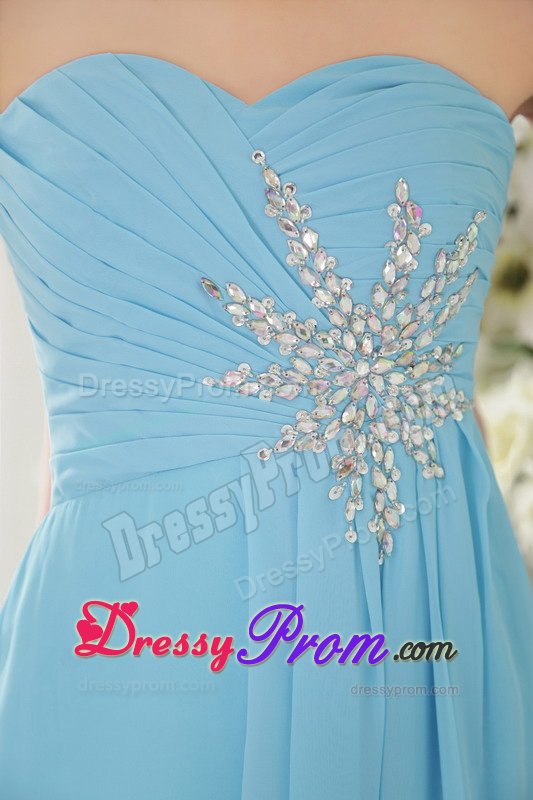 Brush Train Sweetheart Beaded Aqua Blue Dress for Prom Queen