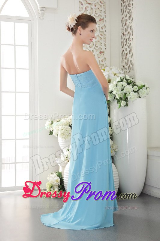 Brush Train Sweetheart Beaded Aqua Blue Dress for Prom Queen
