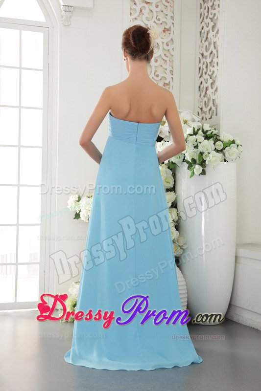 Brush Train Sweetheart Beaded Aqua Blue Dress for Prom Queen
