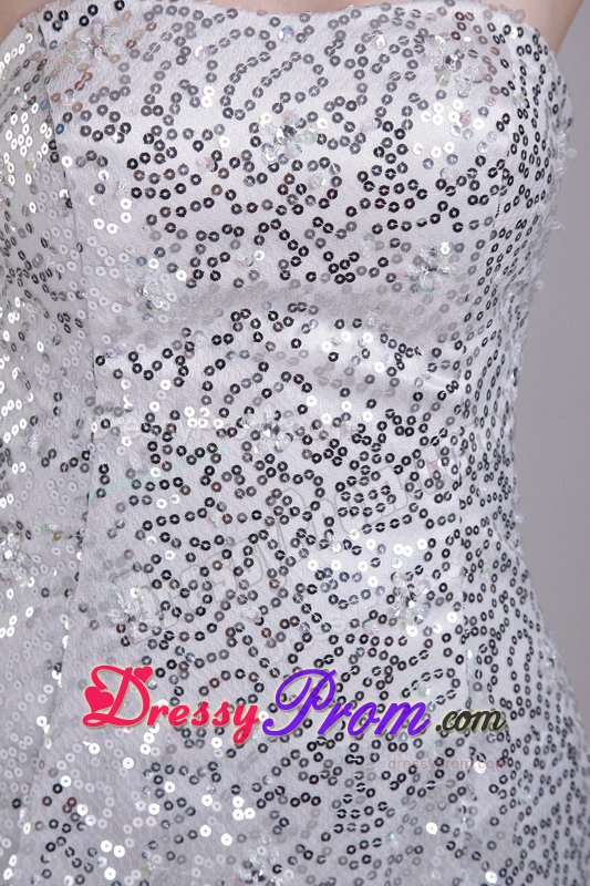 Custom Made Column Sequin Short Silver Prom Nightclub Dress