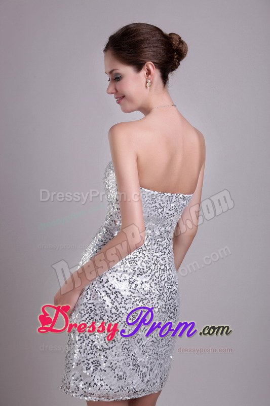 Custom Made Column Sequin Short Silver Prom Nightclub Dress