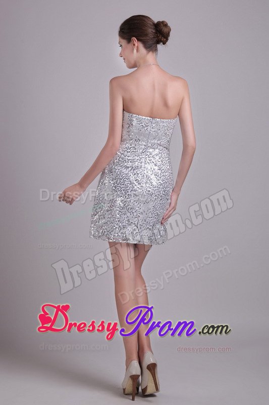 Custom Made Column Sequin Short Silver Prom Nightclub Dress