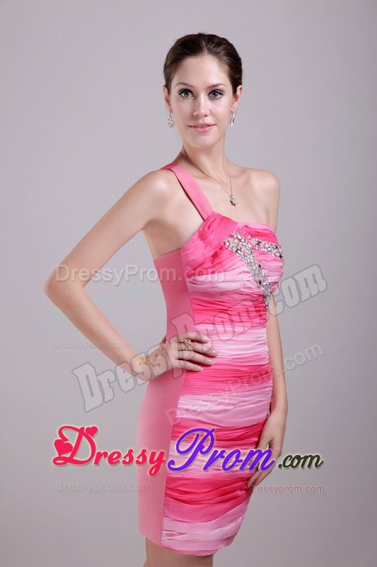 Unique Two-Toned One Shoulder Ruched Beaded Prom Dress