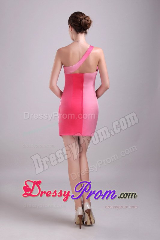 Unique Two-Toned One Shoulder Ruched Beaded Prom Dress