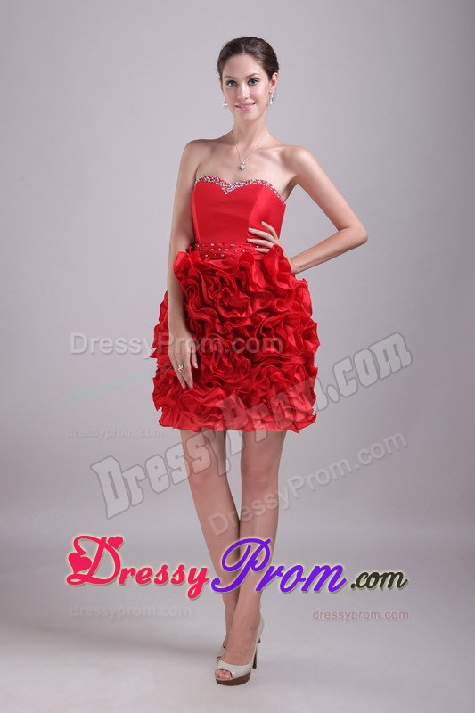 2014 Sweetheart Flowers Beaded Red Mini Prom Graduation Dress