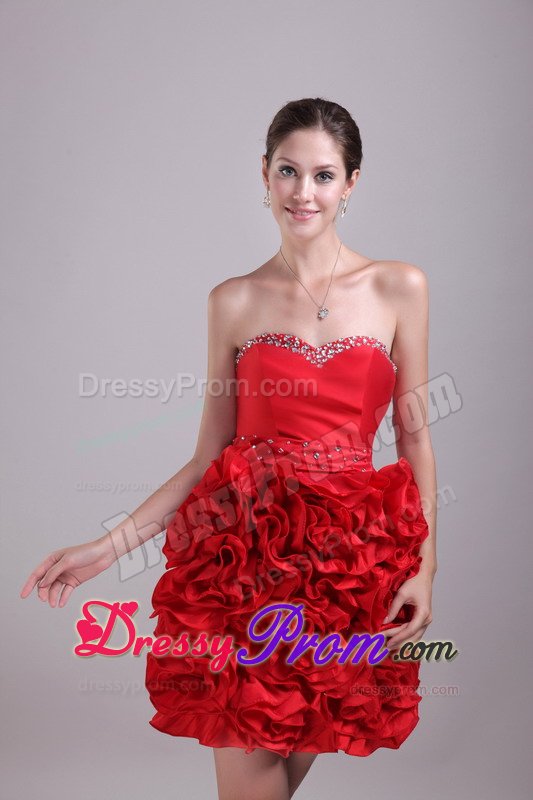 2014 Sweetheart Flowers Beaded Red Mini Prom Graduation Dress