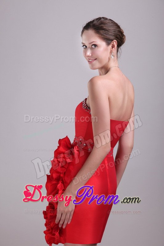 2014 Sweetheart Flowers Beaded Red Mini Prom Graduation Dress