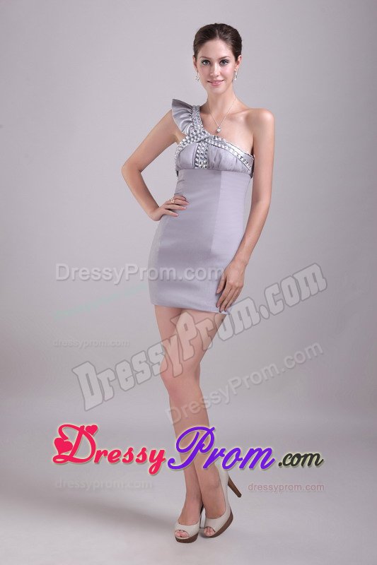 New Style One-Shoulder Mini Grey Prom Dress with Rhinestones