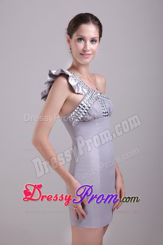 New Style One-Shoulder Mini Grey Prom Dress with Rhinestones