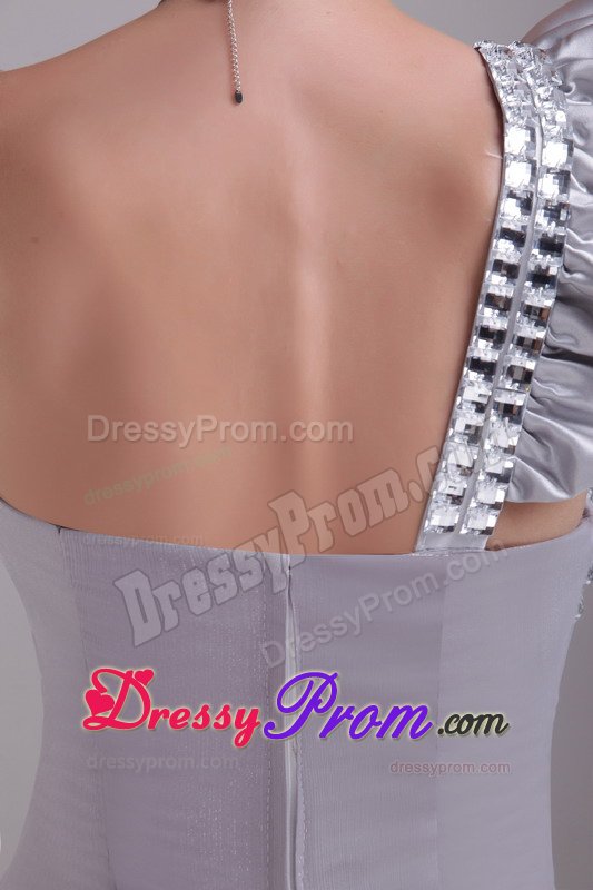New Style One-Shoulder Mini Grey Prom Dress with Rhinestones