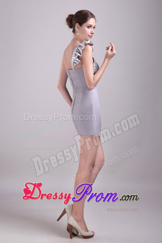 New Style One-Shoulder Mini Grey Prom Dress with Rhinestones