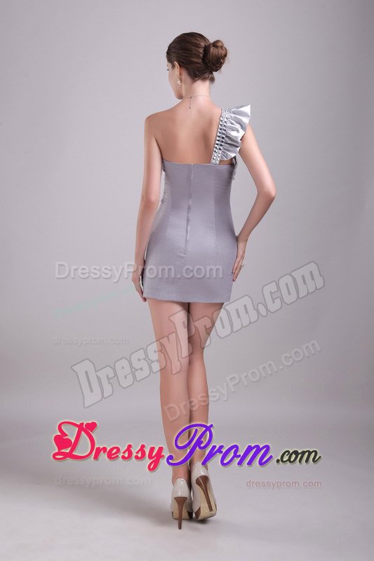 New Style One-Shoulder Mini Grey Prom Dress with Rhinestones