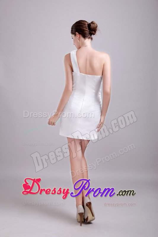 Perfect One Shoulder Ruched White Prom Dress with Rhinestones
