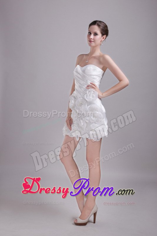 Excellent Handmade Flowers White Sweetheart Mini Prom Dresses