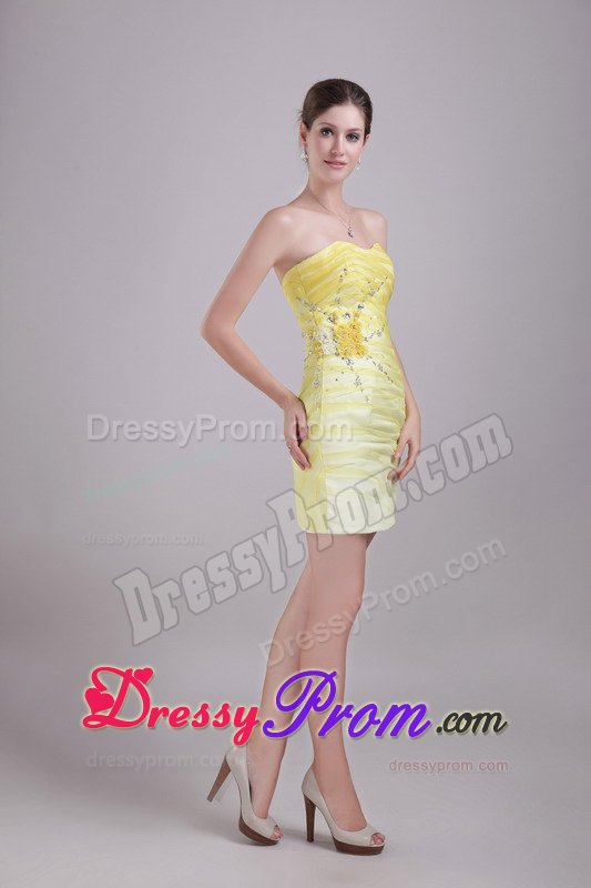 2014 Mini-length Beaded Yellow Senior Prom for Graduation Party