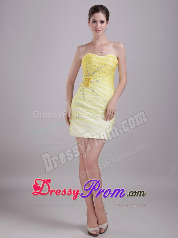 2014 Mini-length Beaded Yellow Senior Prom for Graduation Party